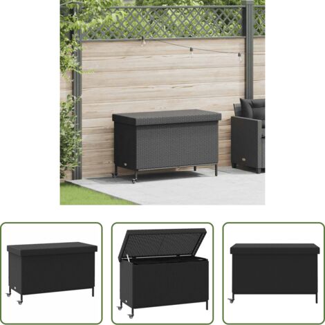 Contenitore con ruote -  Contenitore da Giardino con Ruote Nero 110x55x73 cm Polyrattan