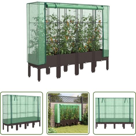 Copertura serra -  Letto Rialzato con Copertura Serra Effetto Rattan 160x40x140 cm