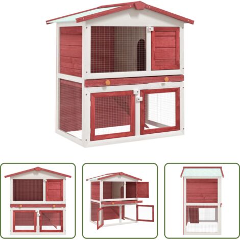 vidaXL Gabbia per animali domestici -  Conigliera per Esterni con 3 Porte Rossa in Legno