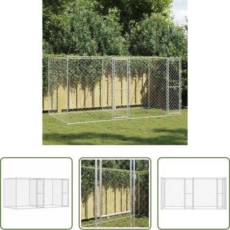 vidaXL Gabbia per cani rustica -  Gabbia per cani Argento 400 x 200 x 200 cm Acciaio zincato
