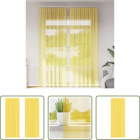 vidaXL Tende trasparenti - Tende in Voile con Tasche per Aste 2 pz Giallo
