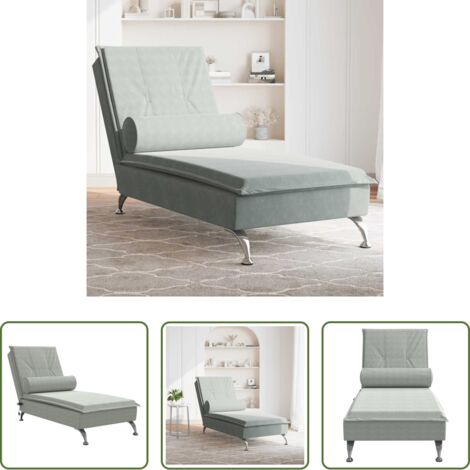 vidaXL Massaggio -  Chaise Longue Massaggi Cuscino a Rullo Grigio Chiaro in Velluto