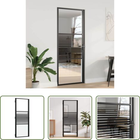 vidaXL Design moderno -  Porta in vetro Rigato Nero 76 x 3.5 x 201.5 cm Alluminio