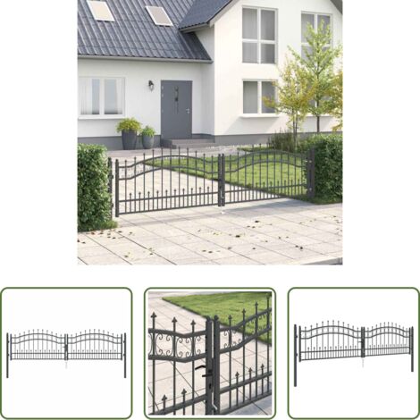 vidaXL Cancello grigio -  Cancello con Punta a Lancia Grigio 305 x 75 cm Acciaio
