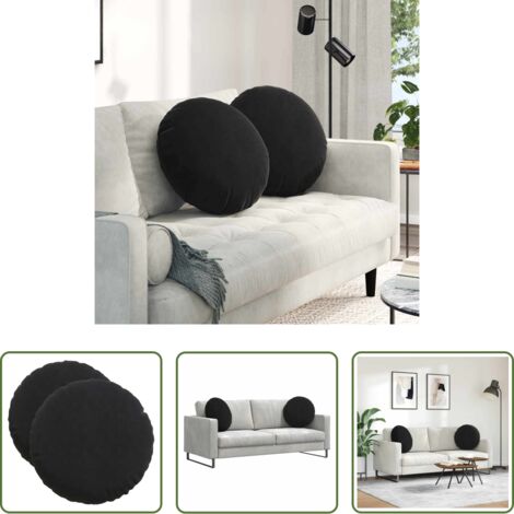 vidaXL Cuscino per casa - Cuscini per Seduta 2 pcs Nero Ø 40 x 13 cm Velluto