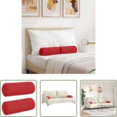 vidaXL Cuscino per soggiorno - Cuscini a rullo 2 pcs Rosso Ø 15 x 40 cm Tessuto