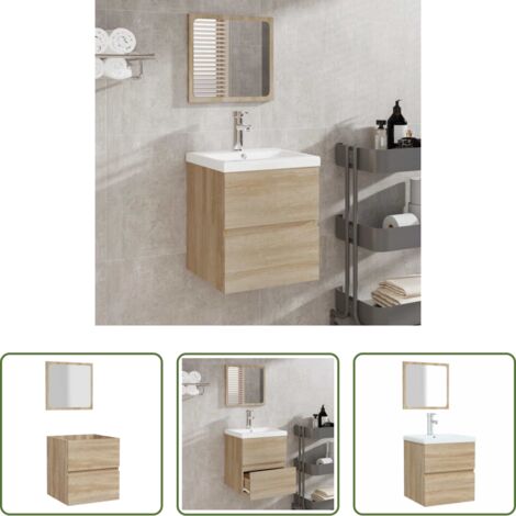 vidaXL Mobile da bagno -  Mobile da Bagno con Specchio Rovere Sonoma in Legno Multistrato