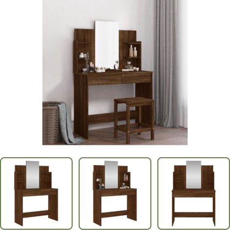 vidaXL Specchio per trucco -  Toeletta con Specchio Rovere Marrone 96x39x142 cm