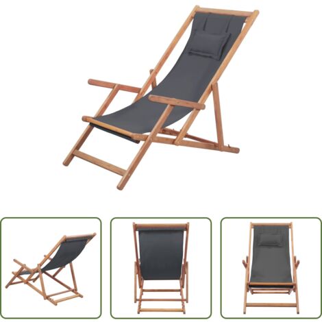 vidaXL Sdraio pieghevole -  Sdraio da Spiaggia Pieghevole Telaio in Legno e Tessuto Grigio