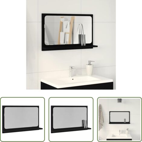 vidaXL Scaffale in legno -  Mensola Specchio con lo scaffale Rovere Nero 60 x 10,5 x 37 cm
