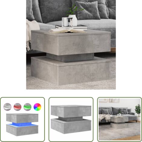 vidaXL Tavolino con luci RGB - Tavolino da Salotto con Luci LED Grigio Cemento 50x50x40 cm