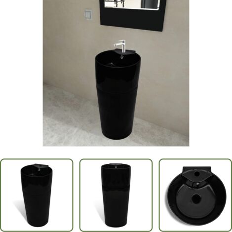 Lavabo da appoggio -  Lavandino Bagno Ceramica Nera Rotondo Foro Rubinetto/ Trabocco