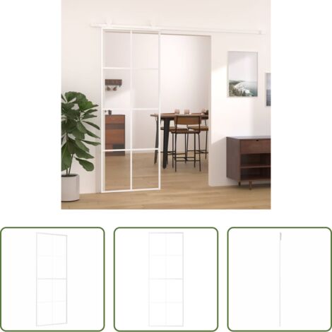 Porta scorrevole in alluminio -  Porta Scorrevole in Vetro ESG e Alluminio 76x205 cm Bianca