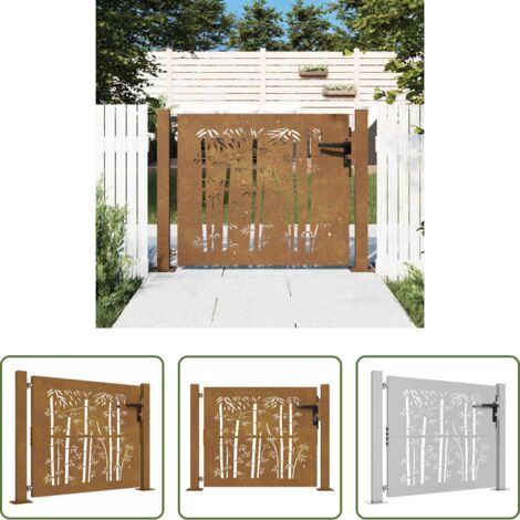 Acciaio corten -  Cancello da giardino 100x75 cm in acciaio Corten e design in bambù