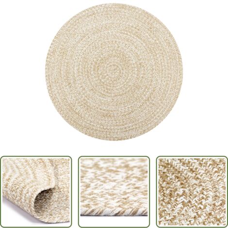 Tappeto artigianale -  Tappeto Artigianale in Juta Bianco e Naturale 120 cm