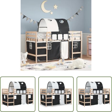 Letto a soppalco in legno -  Letto a Soppalco con Tunnel Bambini Bianco e Nero 80x200cm Pino