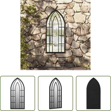 Specchio in ferro -  Specchio da Giardino Nero 100x45 cm in Ferro per Uso Esterno