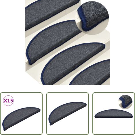 Tappetini antiscivolo - Tappetini per scale 15 pz 56x17x3 cm Grigio scuro e blu semicircolari