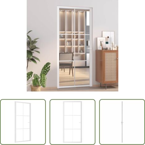 Vetro temperato -  Porta Interna 93x201,5 cm Bianca in Vetro ESG e Alluminio