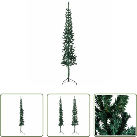 Albero di Natale Sottile -  Albero Natale Artificiale Sottile a Metà Supporto Verde 210 cm