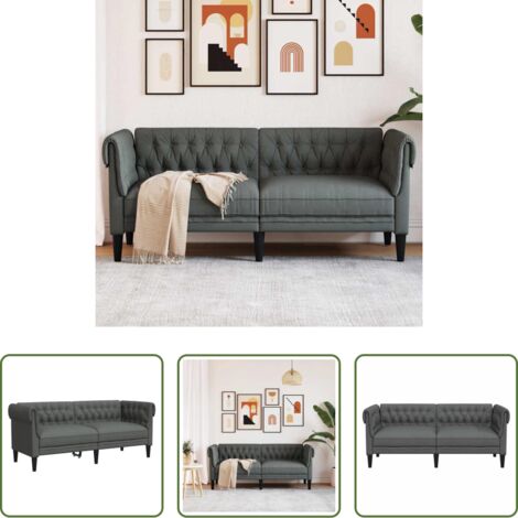Divano a 2 posti -  Divano Chesterfield a 2 Posti Grigio Scuro in Tessuto