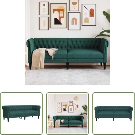 Divano verde scuro - Divano Chesterfield a 3 Posti Verde Scuro in Tessuto