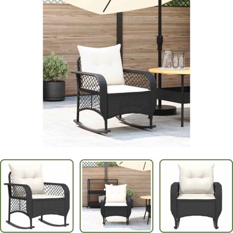 Seduta da esterno - Sedia a Dondolo da Giardino con Cuscini in Polyrattan Nero