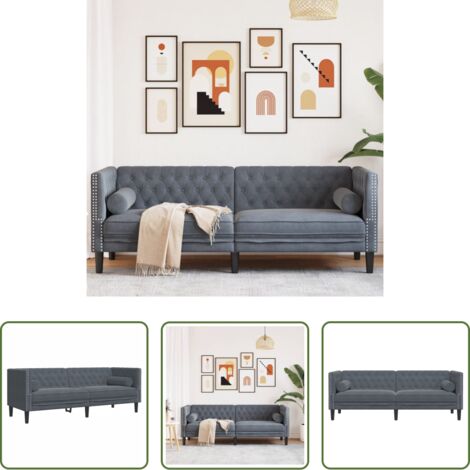 Divano a 3 posti -  Divano Chesterfield con Rinforzi 3 Posti Grigio Scuro Velluto