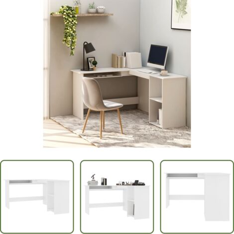 Scrivania da ufficio -  Scrivania Angolare a L Bianca 120x140x75cm in Legno Multistrato