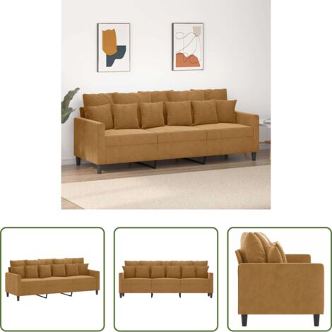 Divano in velluto - Divano a 3 Posti Marrone 180 cm in Velluto
