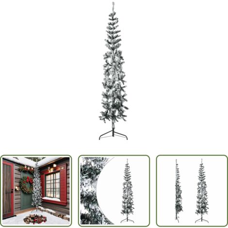 Albero di Natale Sottile -  Albero Natale Artificiale Sottile a Metà Neve Fioccata 240 cm