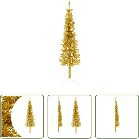 Albero di Natale Sottile -  Albero Natale Artificiale Sottile a Metà con Supporto Oro 120cm