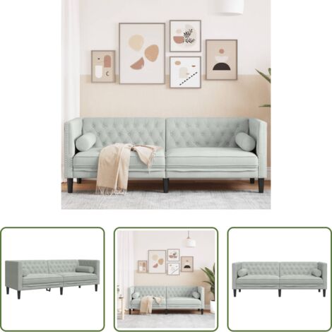 Divano 3 posti - Divano Chesterfield con Rinforzi 3 Posti Grigio Chiaro Velluto
