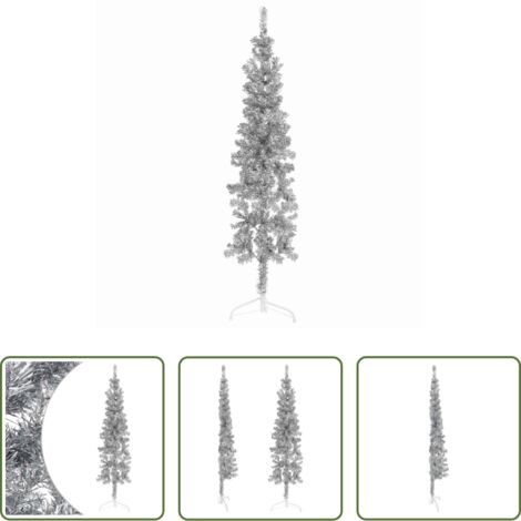 Albero di Natale Sottile -  Albero Natale Artificiale Sottile a Metà Supporto Argento 120cm