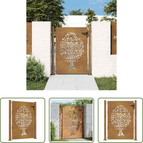 vidaXL Cancello in acciaio -  Cancello da giardino 100x150 cm in acciaio Corten con design ad albero