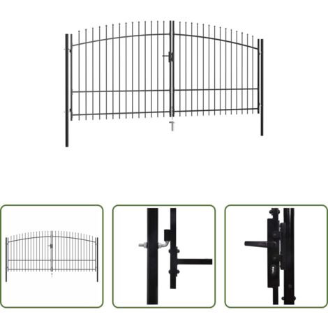 vidaXL Cancello con punte a lancia -  Cancello Doppio con Punte a Lancia 400x225 cm
