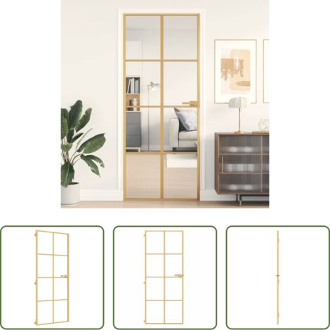 vidaXL Alluminio dorato -  Porta Interni Sottile Oro 83x201,5cm Vetro Temperato Alluminio