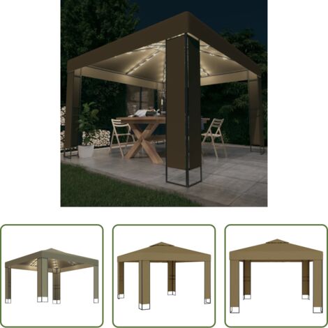 vidaXL Protezione dal sole - Gazebo con Tetto Doppio e Luci LED 3x3x2,7 m Grigio Talpa