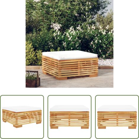 vidaXL Cuscino da seduta - Poggiapiedi da Giardino con Cuscino Crema Legno Massello Teak