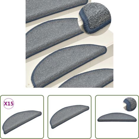 vidaXL Tappetini per gradini - Tappetini per scale 15 pz 56x17x3 cm grigio chiaro e blu semicircolari