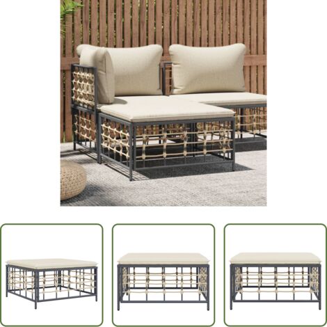 vidaXL Poggiapiedi in rattan -  Poggiapiedi da Giardino con Cuscino in Polyrattan Beige