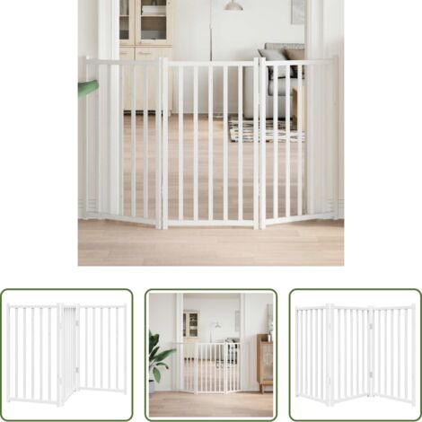 vidaXL Cancello per cani pieghevole -  Cancello Cani Pieghevole 3 Pannelli Bianco 150cm Massello Abete