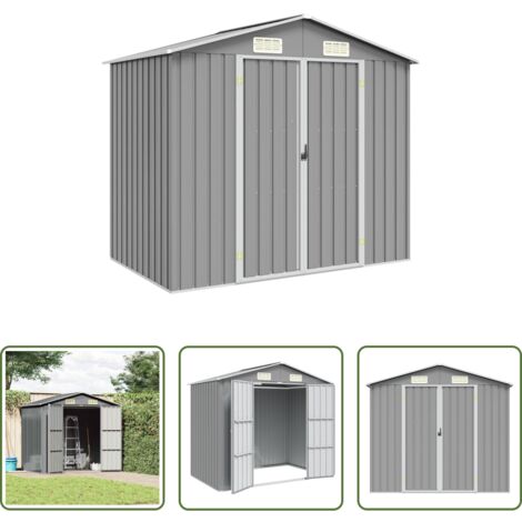 vidaXL Protezione da pioggia -  Capanno da Giardino Grigio 205x129x183 cm in Acciaio Zincato