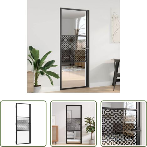 vidaXL Design moderno -  Porta in vetro Traforo Nero 76 x 3.5 x 201.5 cm Alluminio