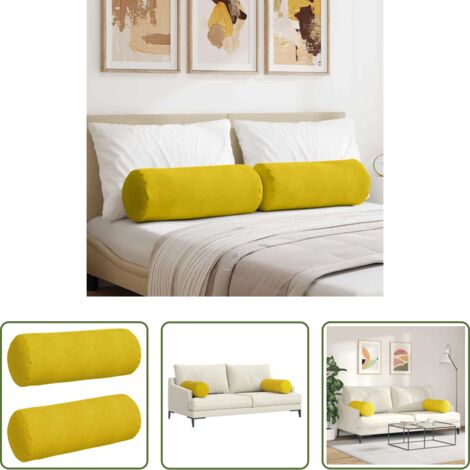 vidaXL Cuscino per soggiorno - Cuscini a rullo 2 pcs Giallo Ø 25 x 70 cm Tessuto in Cords