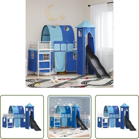 vidaXL Letto con scivolo -  Struttura del letto loft per bambini Bianco e Blu 75 x 190 cm