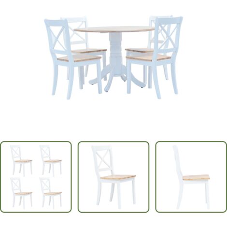 Tavolo da pranzo in legno -  Set da Pranzo 5 pz in Legno Massello di Hevea Bianco e Marrone
