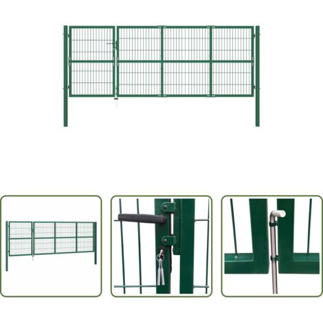 Recinzione giardino -  Cancello per Recinzione da Giardino con Pali 350x120 cm in Acciaio Verde