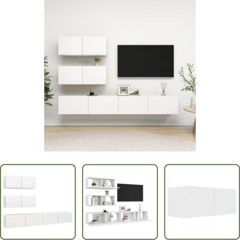Armadietto TV -  Set Mobili Porta TV 4 pz Bianco in Legno Multistrato