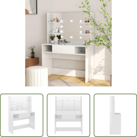 Specchio -  Toeletta con Luci LED 100x40x135 cm in MDF Bianco Lucido